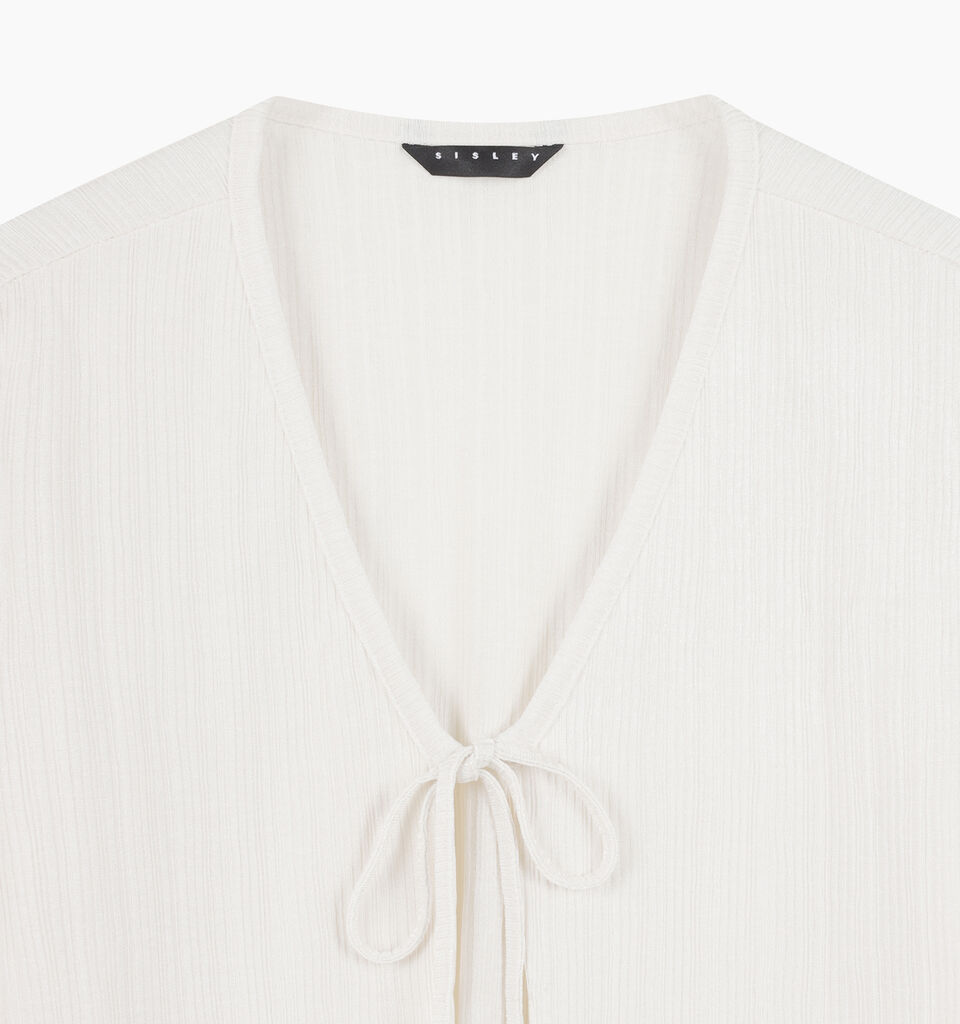 Cream white cardigan with laces - null - Creamy White | Sisley K image number 3